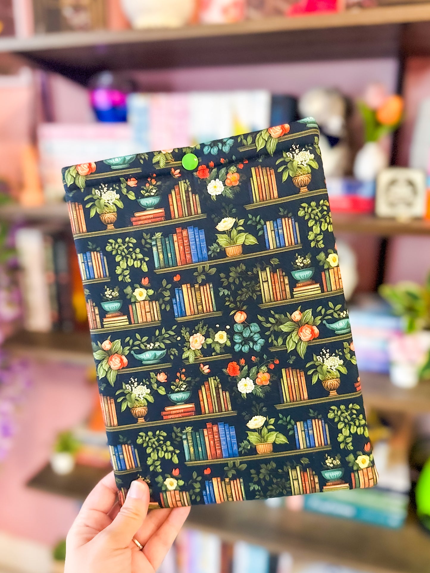 Floral Bookshelves Paperback Book Sleeve